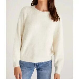 Z Supply Sweater Womens Small White Fuzzy Textured Pullover Crewneck Soft Cozy